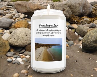 BEACHCOMBER Scented Candle, 13.75oz Sea Breeze Scent.  Beautiful original photo.