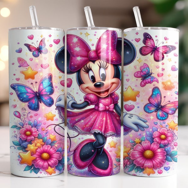 Minnie Tumbler Wrap PNG | 20 oz Skinny Tumbler Design, Cartoon Tumbler Wrap, Minnie Valentines, Mouse Tumbler Design PNG, Minnie sublimation