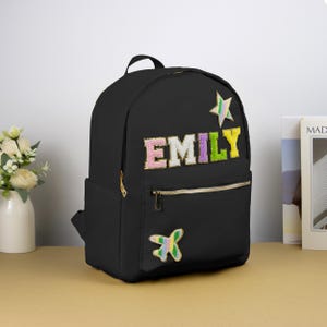Sac à dos personnalisé avec écussons, Sac à dos à écusson en chenille personnalisé, Cartable pour la rentrée, Cartable à écussons colorés pour enfants, Sac à dos pour enfant