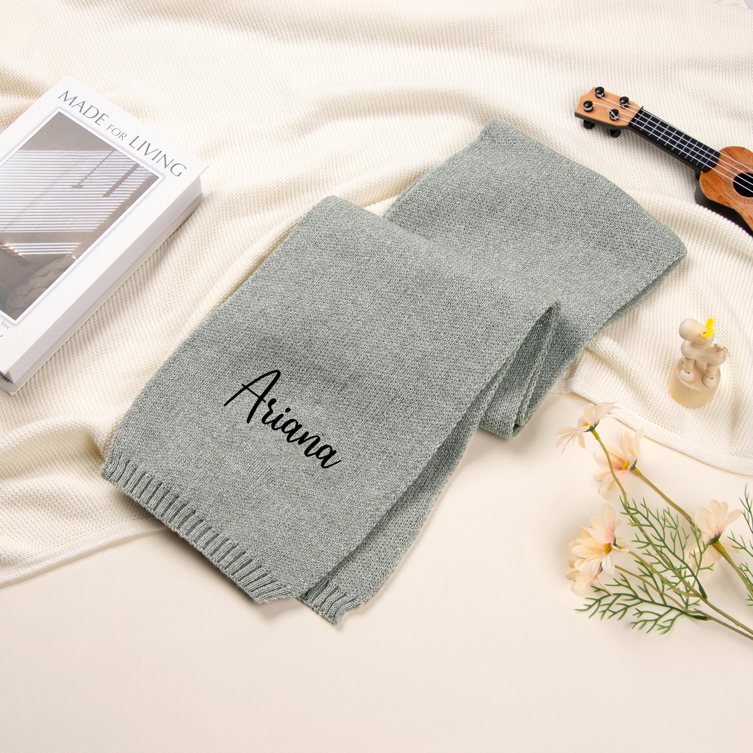 Embroidered Knitted Pattern Scarf,Personalized Winter Scarf with Name or Logo,Embroidered Portrait Outline Scarf,Bridesmaid Gift
