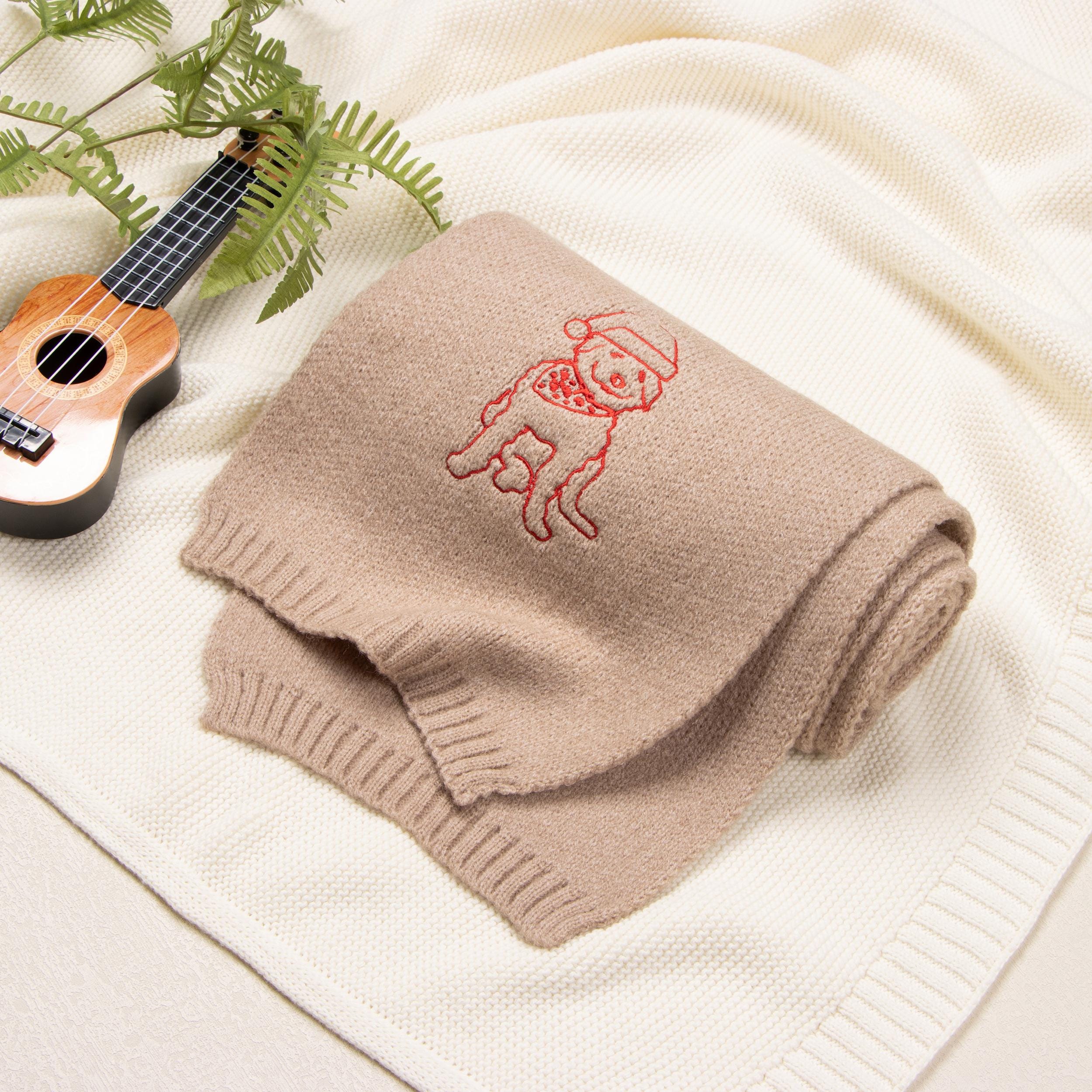 Embroidered Knitted Pattern Scarf,Personalized Winter Scarf with Name or Logo,Embroidered Portrait Outline Scarf,Bridesmaid Gift