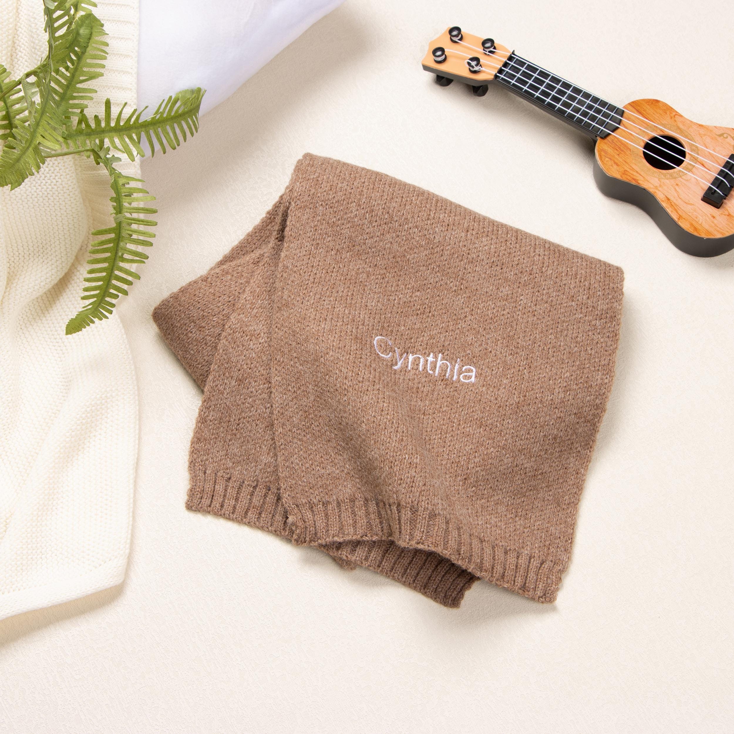 Embroidered Knitted Pattern Scarf,Personalized Winter Scarf with Name or Logo,Embroidered Portrait Outline Scarf,Bridesmaid Gift