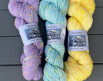 UV Glow Hand-Dyed DK Yarn: Superwash Merino Wool Neon Neps