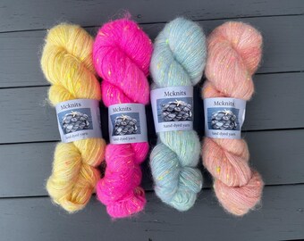 Hand Dyed Superwash Merino Yarn: Fluffy Linen Alpaca, Neon UV Glow