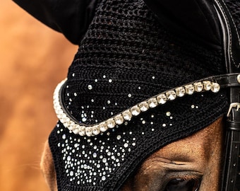 Gorro antimoscas, capucha antimoscas, gorro para caballo, gorro antimoscas, con diamantes de imitación, galaxia de cristal, WB, VB, Cob, Shetland, negro, azul, todos los colores