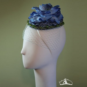 Women&#39;s Beaded Fascinator - Hand-Beaded Blue Flower - Bridal - Bridesmaid - Blue Green Beaded Flower Bridal Fascinator