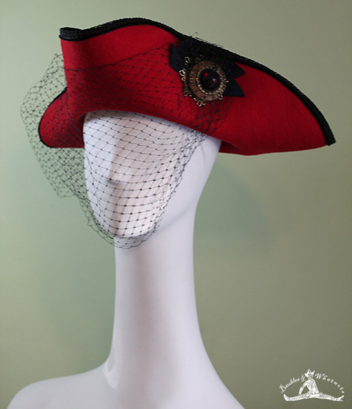 Women's Red Tricorn Hat Women's Pirate Steampunk Etsy