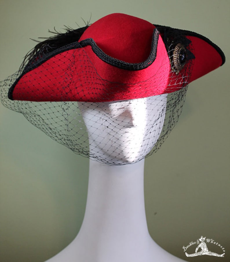 Women's Red Tricorn Hat Women's Pirate Steampunk Etsy