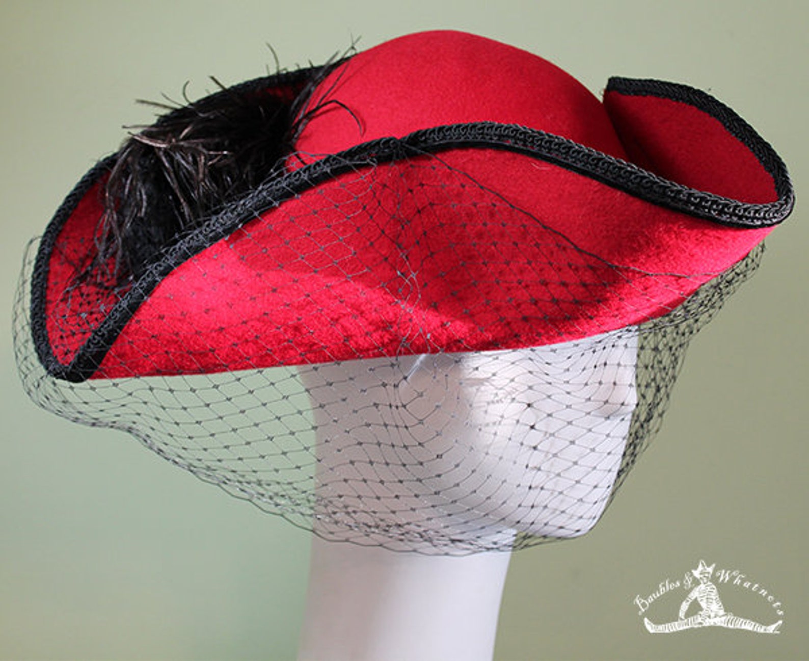 Women's Red Tricorn Hat Women's Pirate Steampunk Etsy