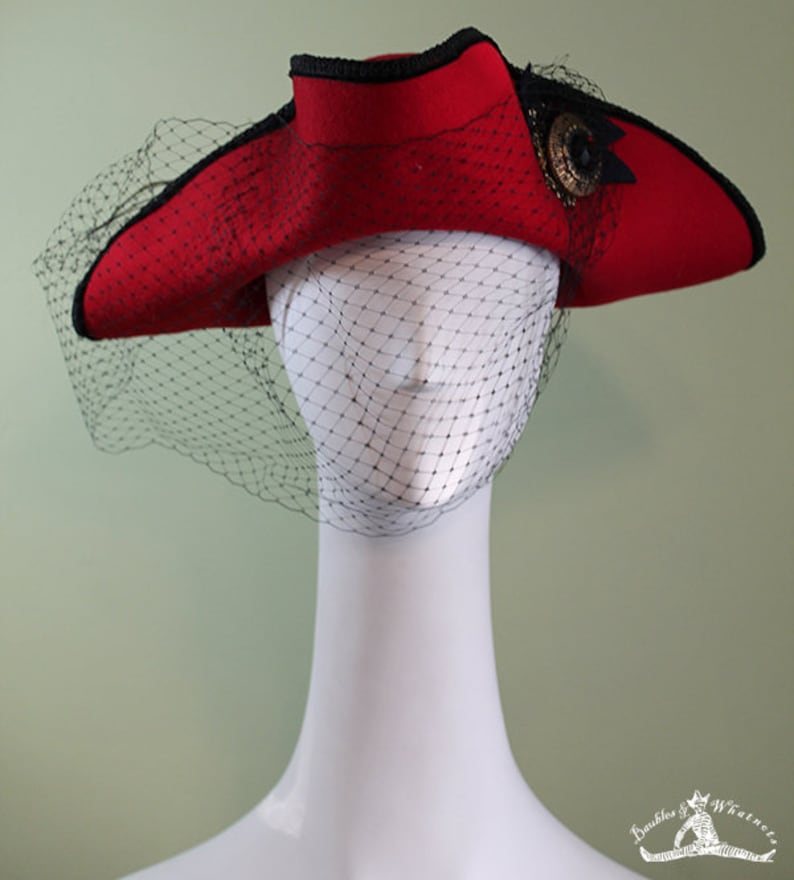 Women's Red Tricorn Hat Women's Pirate Steampunk Etsy