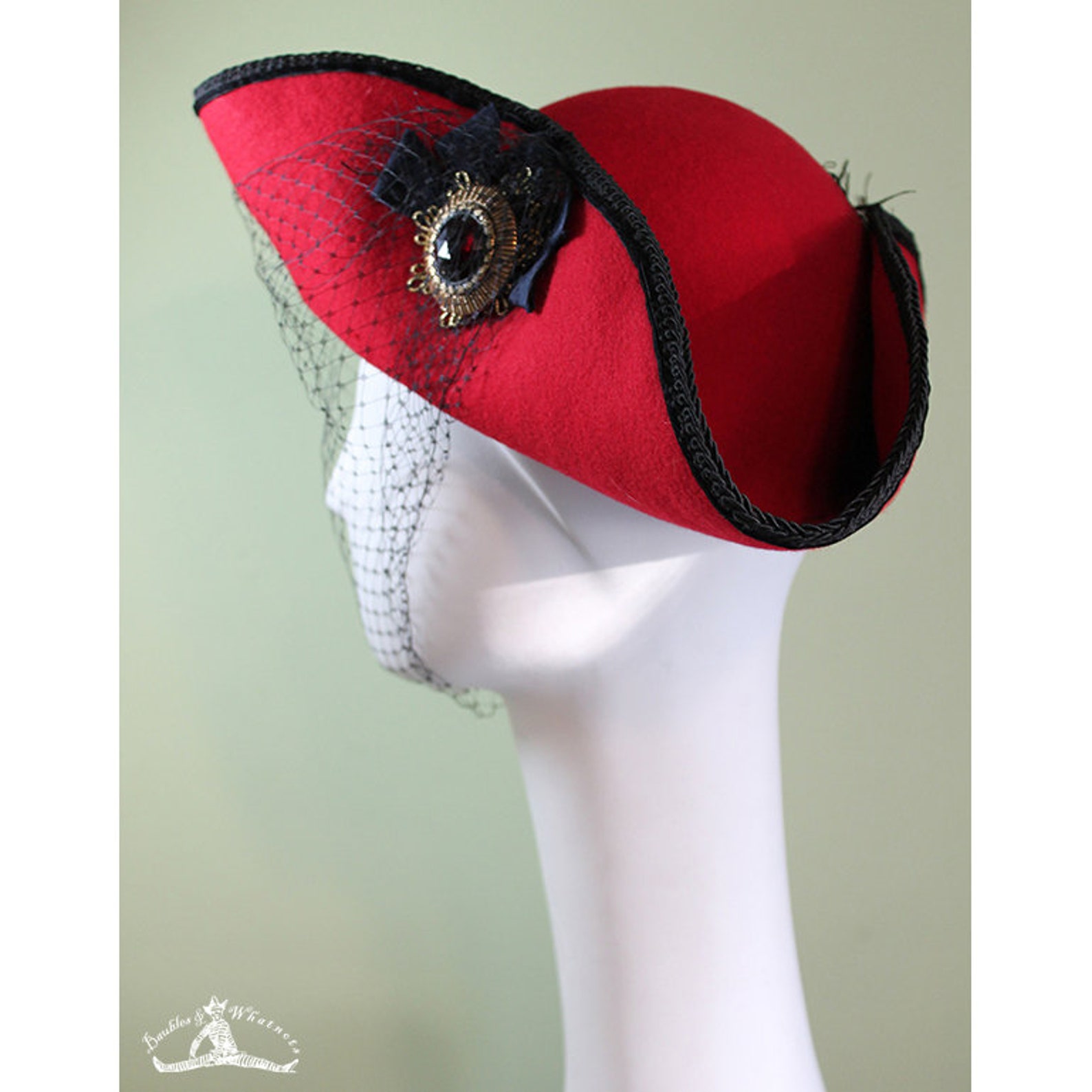 Women's Red Tricorn Hat Women's Pirate Steampunk Etsy