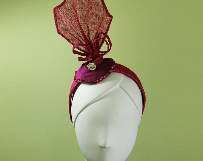 Magenta Headband - Art Deco Headband - 1920s Style Black / Magenta Colored Headband - Flapper Headband - Bridal - OOAK