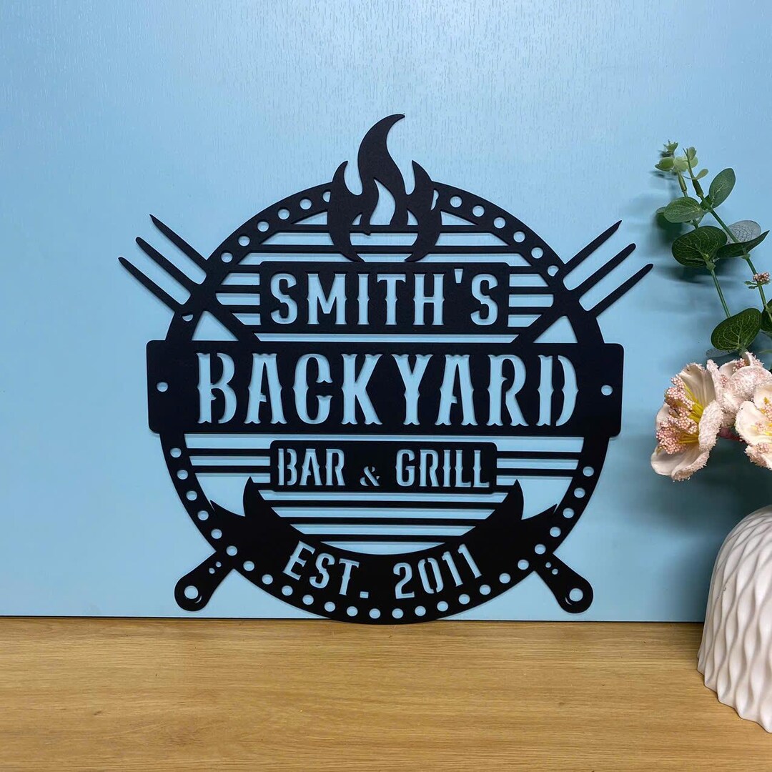 Personalized Backyard Bar And Grill Metal Signs TMS446 – Tom Pham Designs