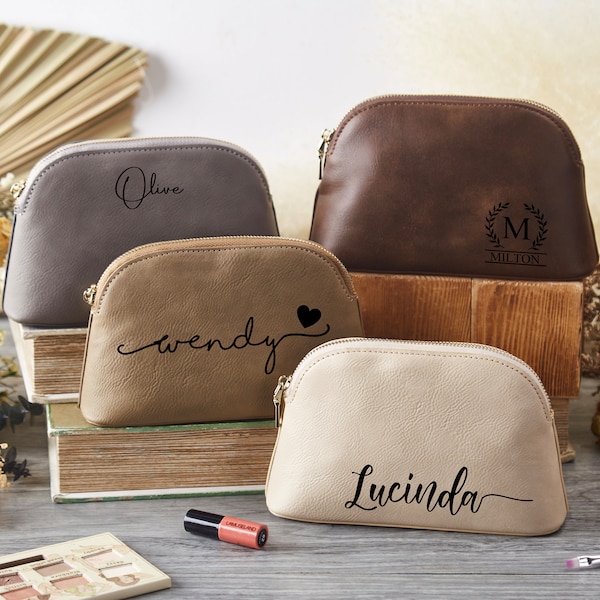 Personalized Cosmetic Bag, Custom PU Leather Makeup Bag, Travel Makeup Bag, Bridesmaid Party Bag, Bridesmaid Gifts Proposal, Gift for Her