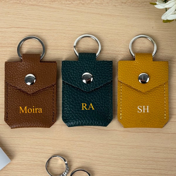 Porte-clés en cuir, étui pour alliances, porte-clés pour étui à bijoux, étui pour pochette à bagues personnalisé, étui pour boucles d'oreilles pour femme