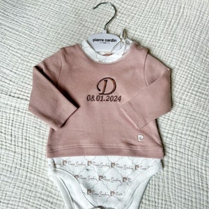 Personalized Babyclothes, Long-Sleeve Babysuit, Organic Embroidery Babyclothes Light Brown zdjęcie 1