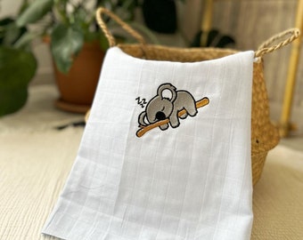 Baby Koala Pattern Muslin Cotton Blanket, Personalized For Baby Gift Blanket,