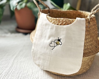 Bee Pattern Personalized Name Baby Bibs, Embroidery Bibs, Unisex Baby Bib