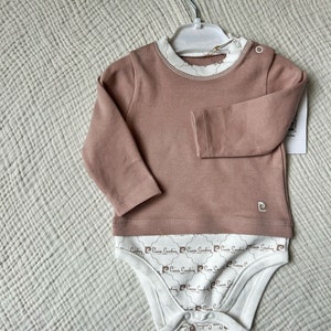 Personalized Babyclothes, Long-Sleeve Babysuit, Organic Embroidery Babyclothes Light Brown zdjęcie 2