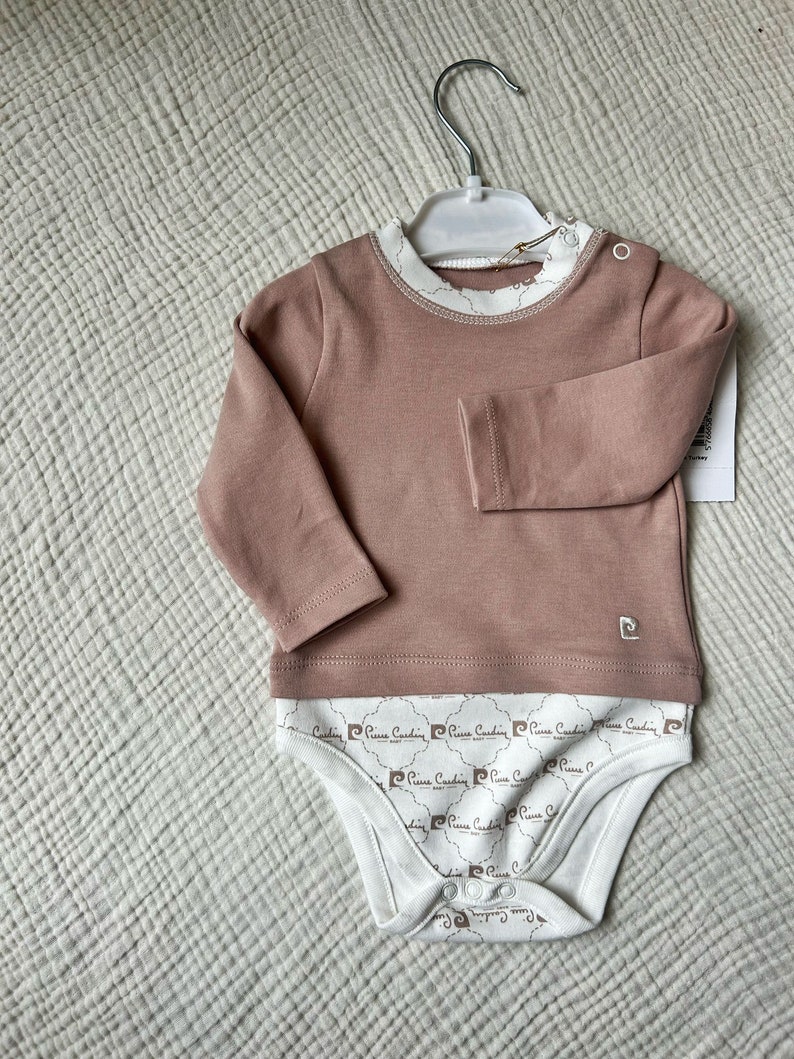 Personalized Babyclothes, Long-Sleeve Babysuit, Organic Embroidery Babyclothes Light Brown zdjęcie 2