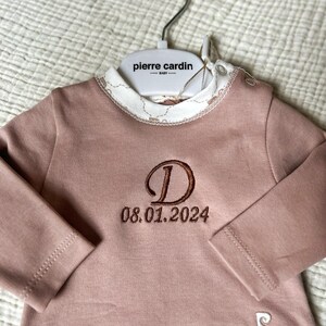 Personalized Babyclothes, Long-Sleeve Babysuit, Organic Embroidery Babyclothes Light Brown zdjęcie 3