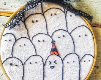 Ghost Party Embroidery Art, Ghost Art, Fabric Ghost Decor