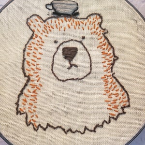 It's Bearly Teatime, Bear Embroidery Art, Hand Embroidered Art in Hoop image 3