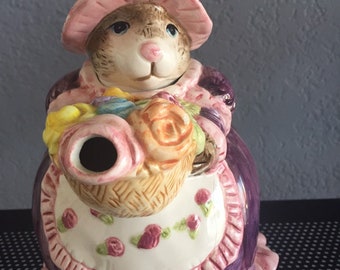 Bunny Rabbit Ceramic Tea Pot, Teapot, Shabby Chic, Easter Gift, Tea Fan, English Teatime, Rabbit Gift, Rabbit Teapot