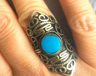 Silver and Turquoise Statement Ring, Ladies, 1990s Vintage