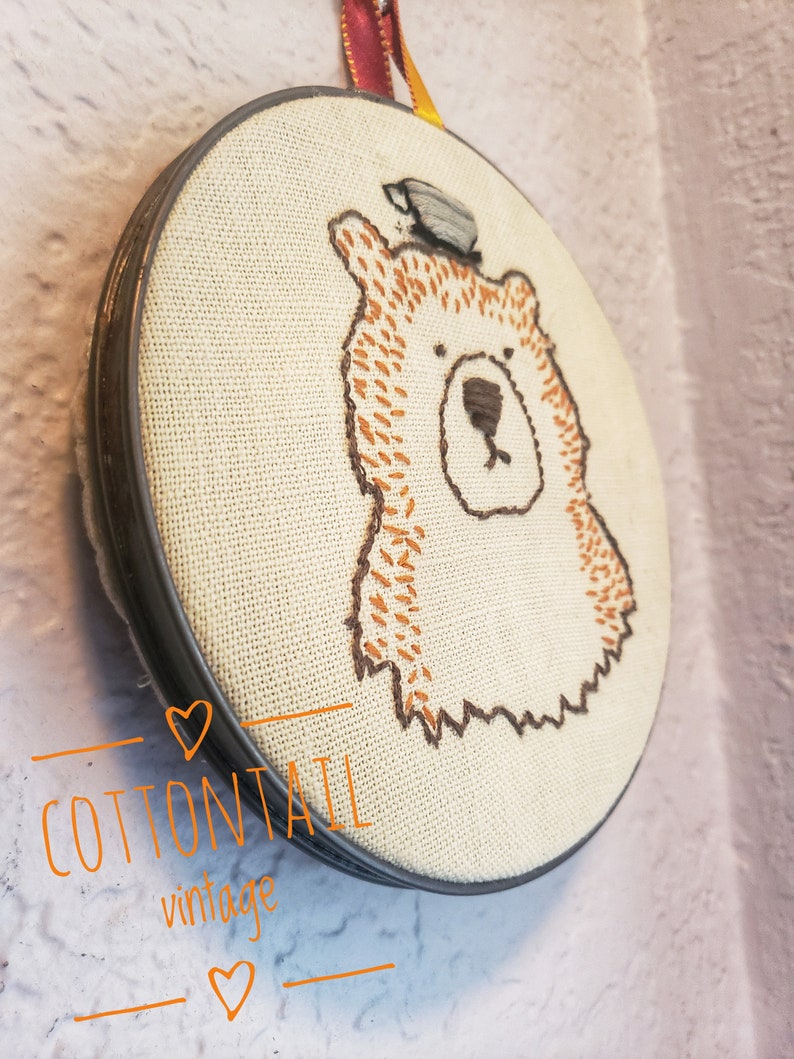 It's Bearly Teatime, Bear Embroidery Art, Hand Embroidered Art in Hoop image 2