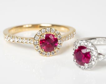 Bague halo de rubis en argent sterling – vintage accent de diamants, fiançailles