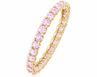 Pink Sapphire Full Eternity Band – Light Pink Sapphire Wedding Ring, Gold or Sterling Silver, Stackable Anniversary Band
