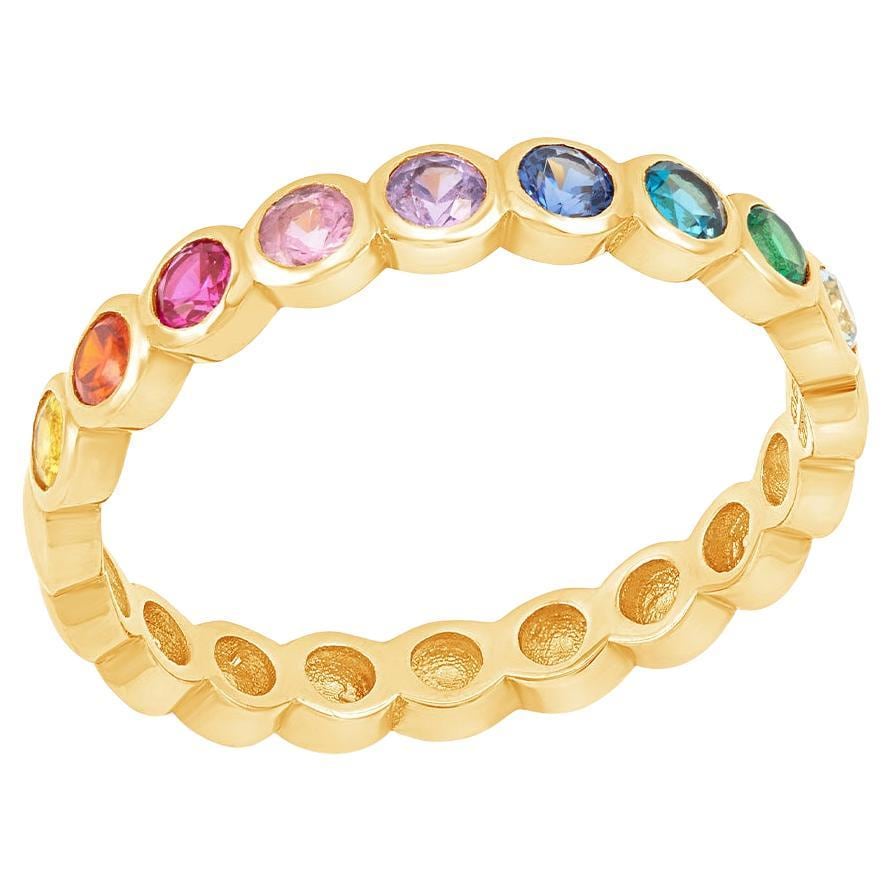 Rainbow Sapphire Bezel Set Full Eternity Band, Sterling Silver Stacking…