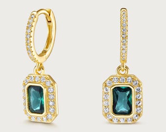 Emerald Hoop Earrings – Sterling Silver Dangle Gemstone Hoops