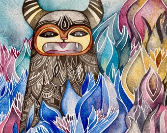 Monster original watercolor by Megan Noel