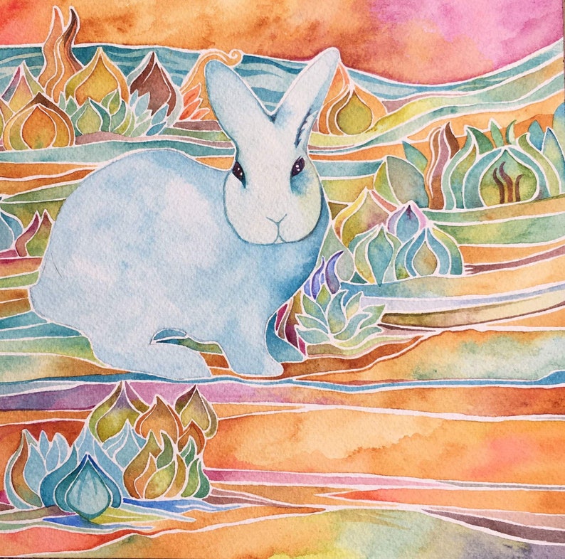 Blue rabbit giclee print by Megan Noel image 1