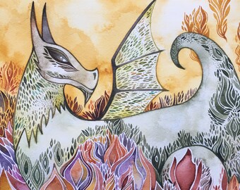 Jade Dragon  original watercolor by Megan Noel