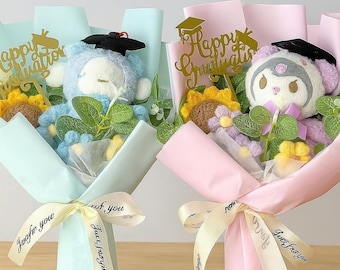 Graduation Hello Kitty Flower Bouquet, Flower Arrangement, Anniversary Flower Bouquet, Gifts for Her,  Nurse, Birthday, Flowers