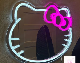 Hello Kitty LED Neón Rosa Pared Maquillaje Cosméticos Espejo