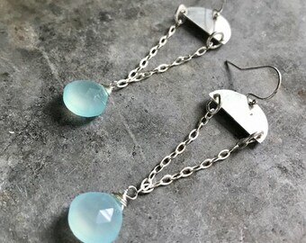 Chalcedony and Silver Half Circle Earrings