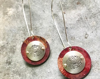 Naturally Oxidized Copper with Stamped Silver Peony