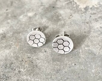 Sterling Stamped Honeycomb Earrings