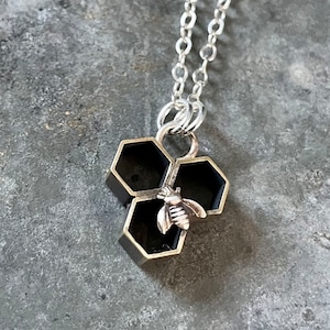 Brass Triple Honeycomb with Sterling Bee Necklace