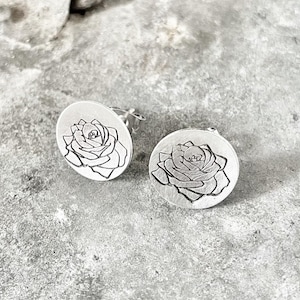 Sterling Stamped Rose Blossom Stud Earrings