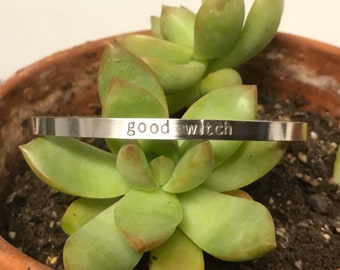 Hand Stamped Sterling Silver Good Witch Cuff