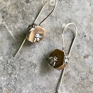 Brass Honeycomb with Copper Accents and Sterling Silver Bees