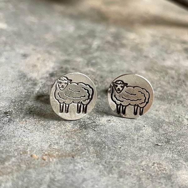 Sterling Stamped Sheep Stud Earrings