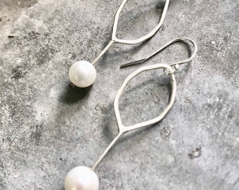 Leaf with Pearl Earrings