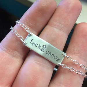 F*ck Cancer Sterling Silver Bar Bracelet