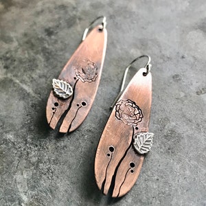 Oxidized Copper with Silver Leaf Earrings
